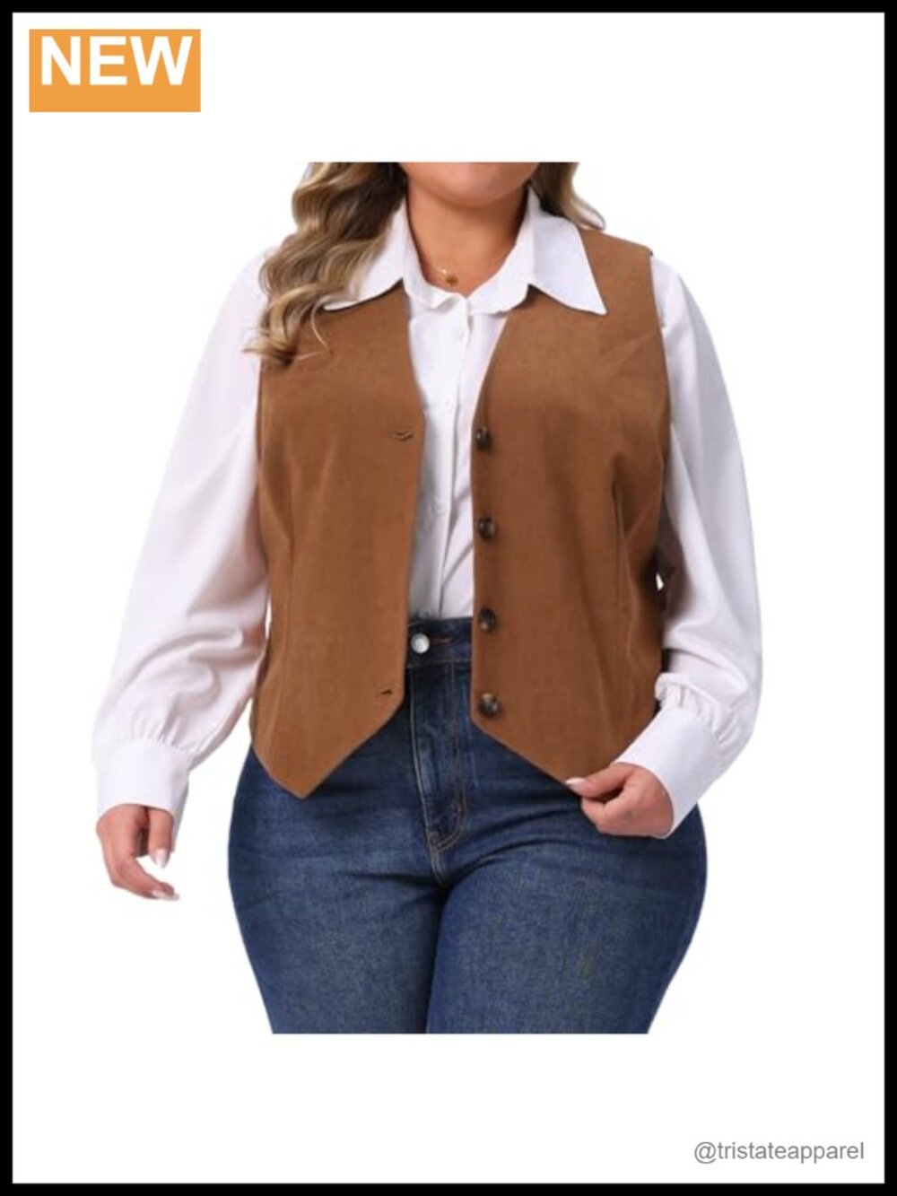 Plus Size Corduroy V Neck Button Vest Lined Work Casual Sleeveless